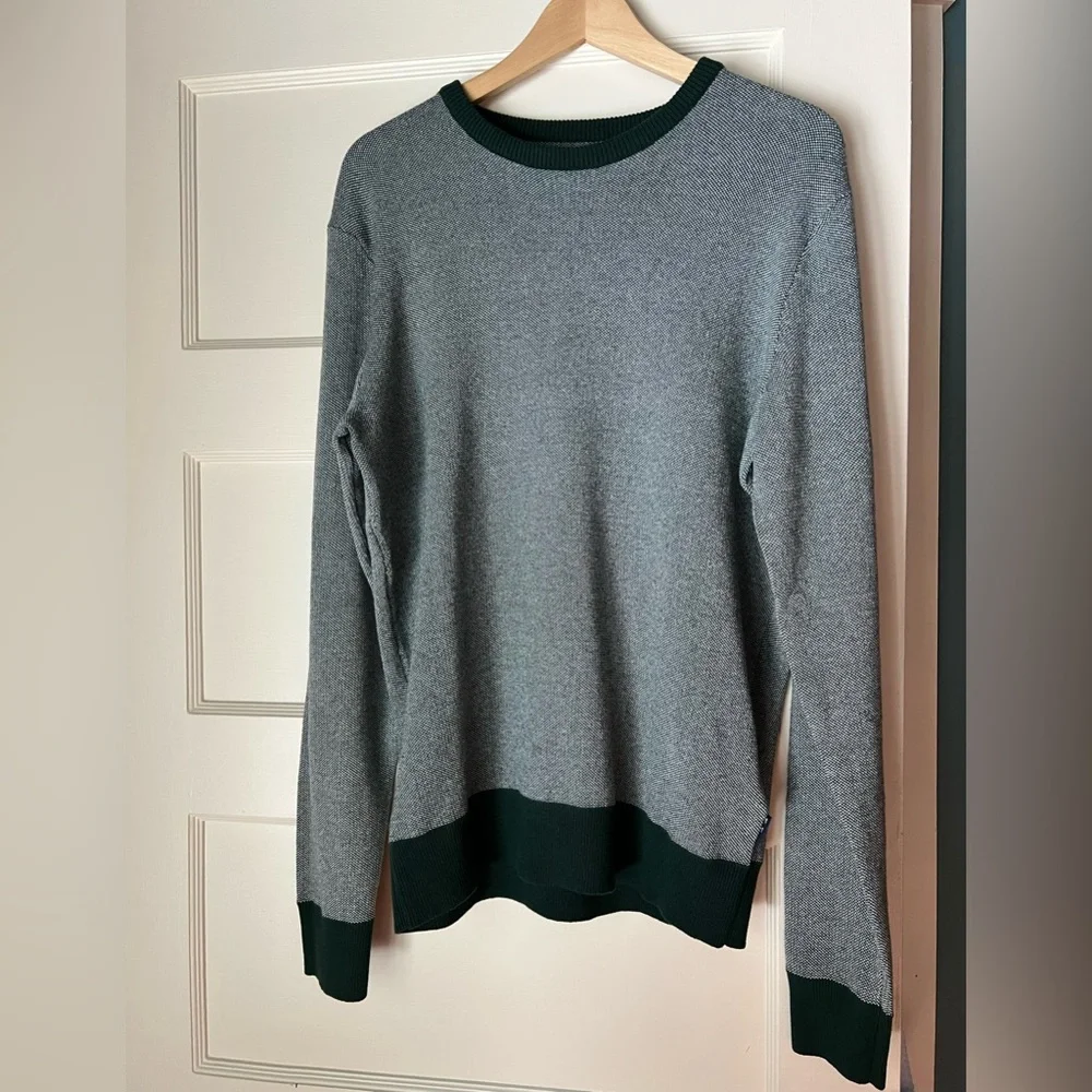 💚NWT Ben Sherman crewneck contrast trim spruce green and white sweater M